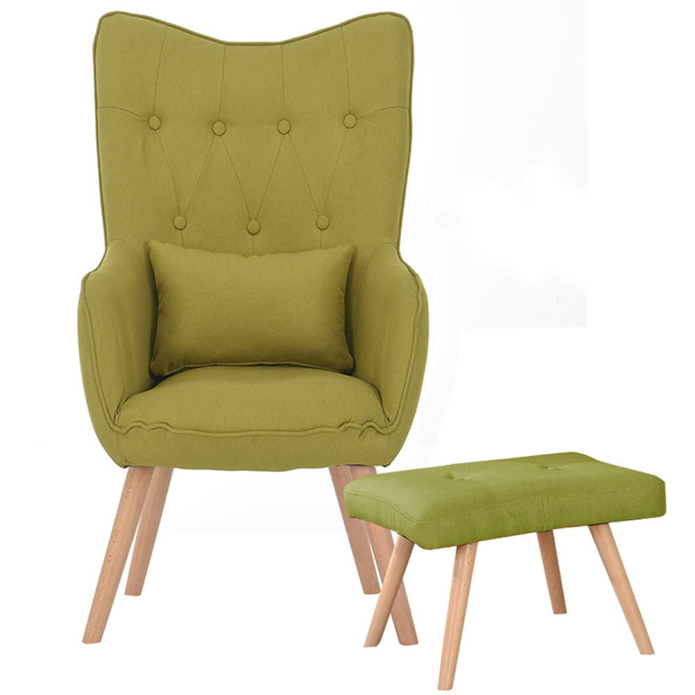 Living and Home Green Classic Linen Armchair with Cushion and Footstool Image 3