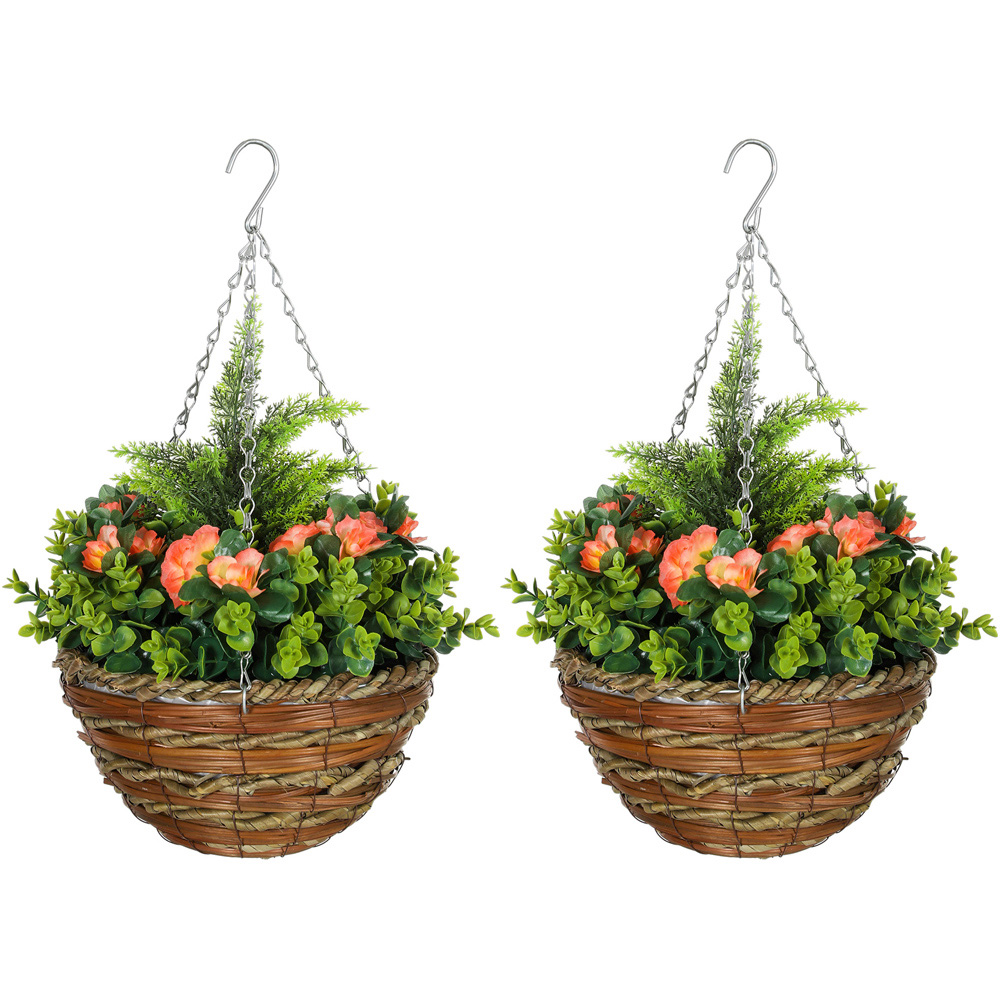 Portland Artificial Orange Lisianthus Flower Hanging Planter 2 Pack Image 1