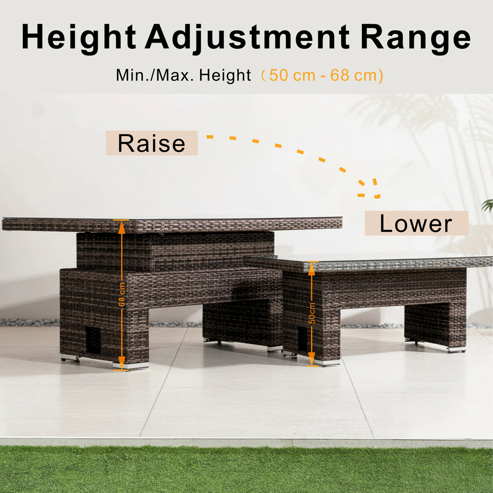 Direct Wicker Brown Rattan Tempered Glass Top Rising Garden Table Image 7