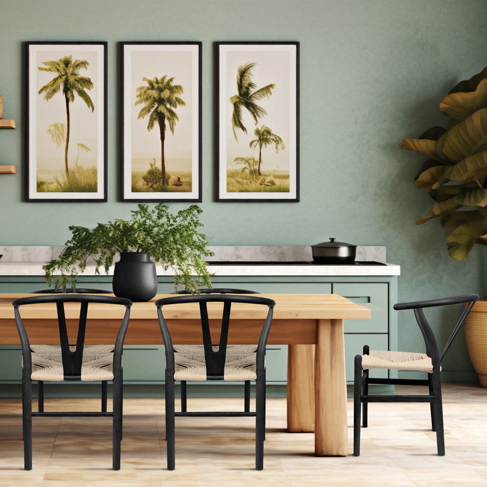 Nicholas Winter Set of 4 Black and Natural Woven Rope Beech Wooden Wishbone Dining Chair Image 6