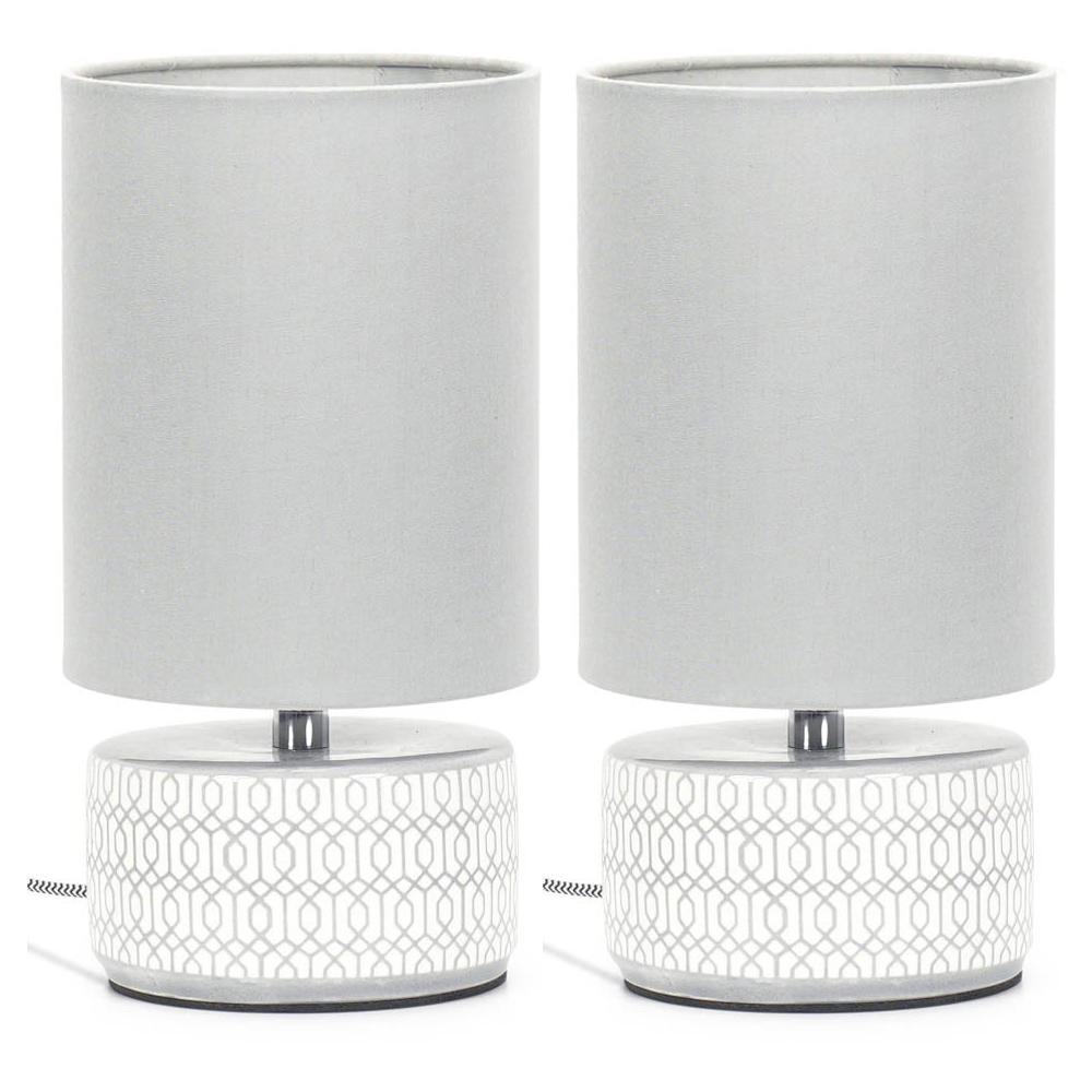 ValueLights Kaia Grey Shade Ceramic LED Table Lamp 2 Pack Image 1