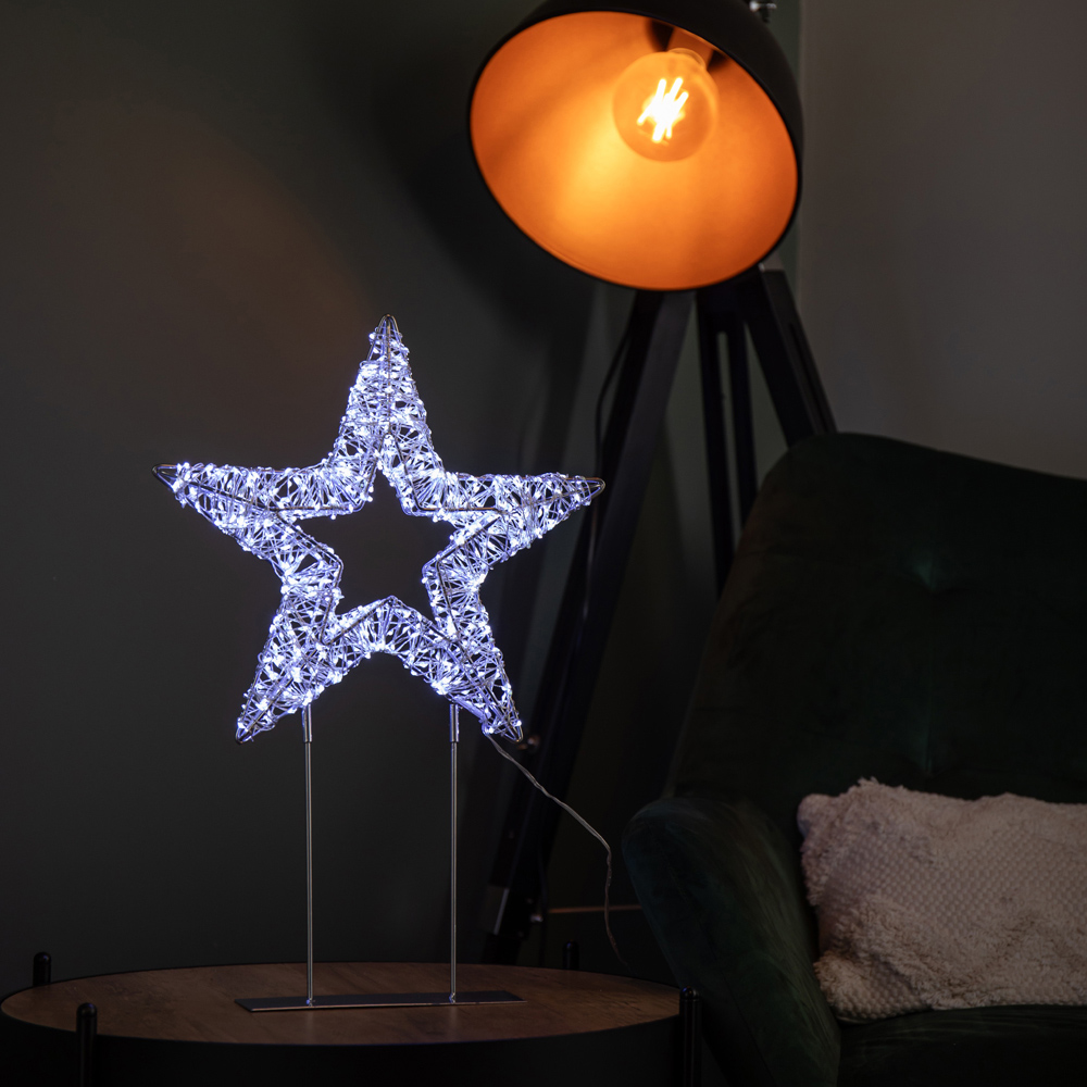 Samuel Alexander 720 White LED Light-Up Twinkling Silver Christmas Star with Metal Stand 45cm Image 7