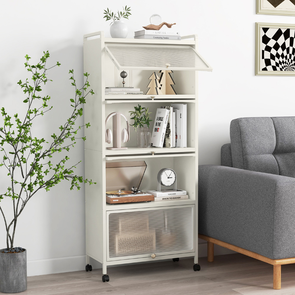Costway 5 Shelf White Bakers Rack with Flip Up Door Image 3