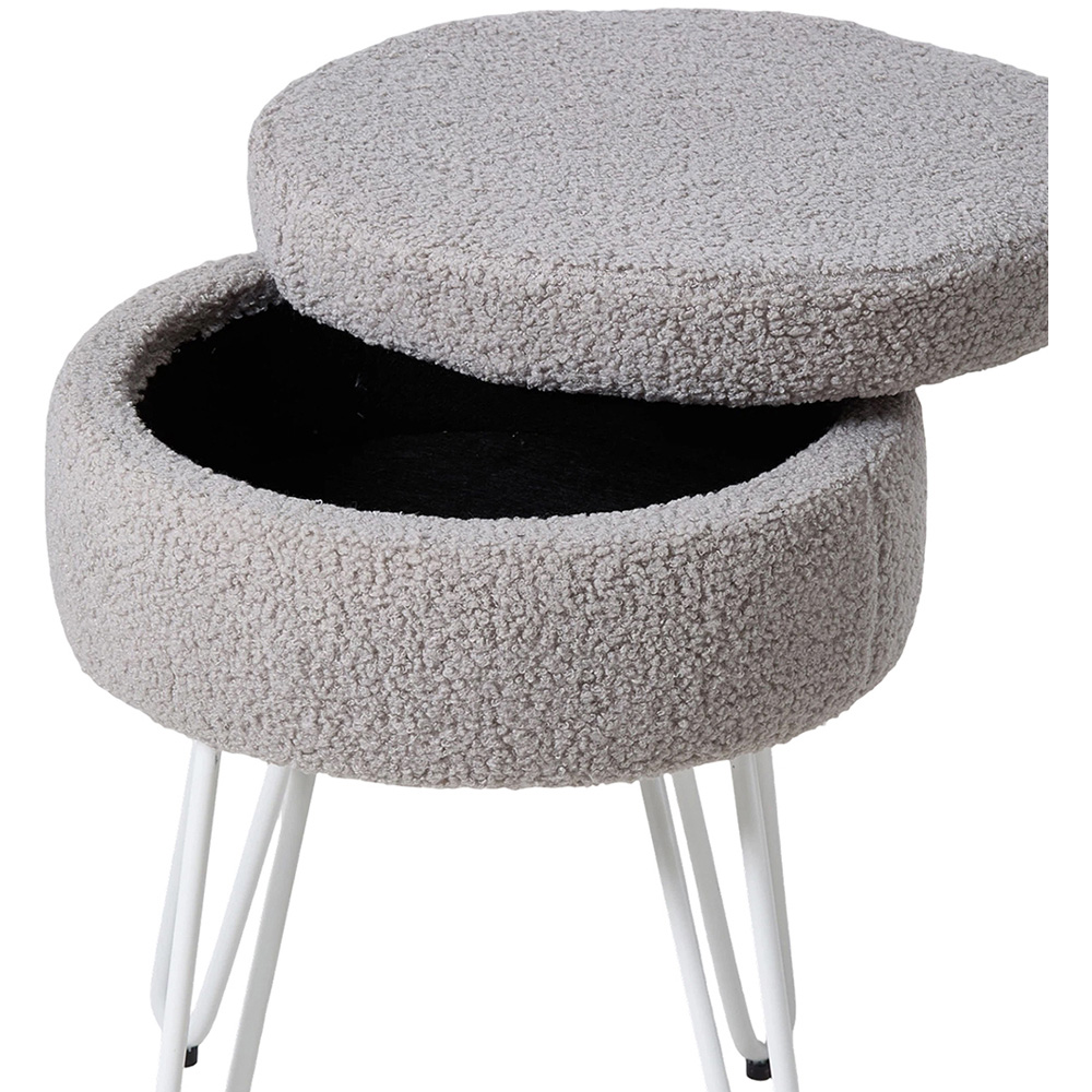 Living and Home Grey and White Teddy Fleece Hidden Storage Stool Image 4