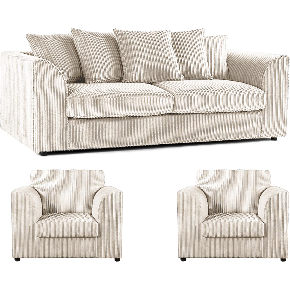 Luxor 5 Seater Cream Jumbo Cord Scatter Back Sofa Suite Image 2