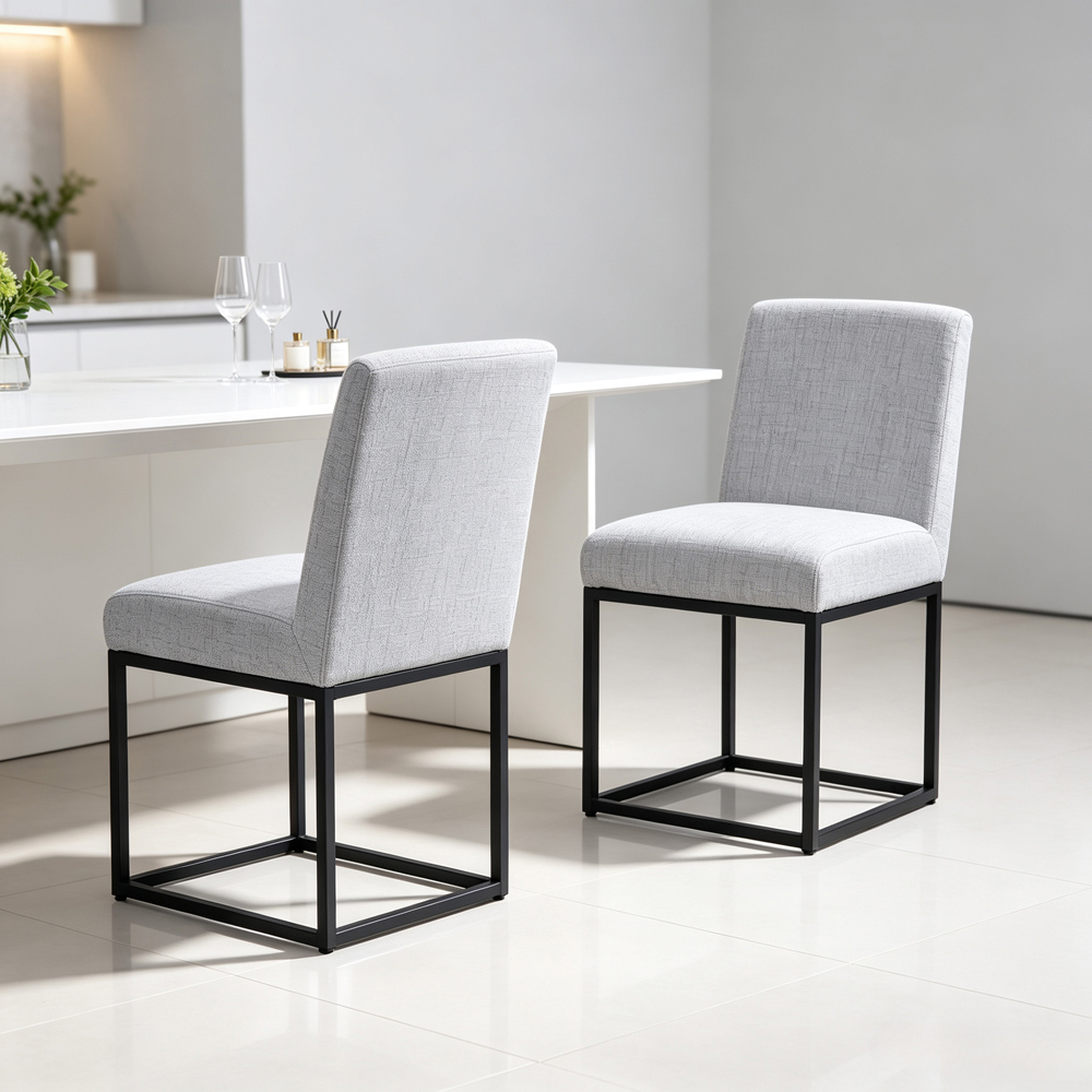 Living and Home Set of 2 Light Grey Chenille Dining Chair Image 8