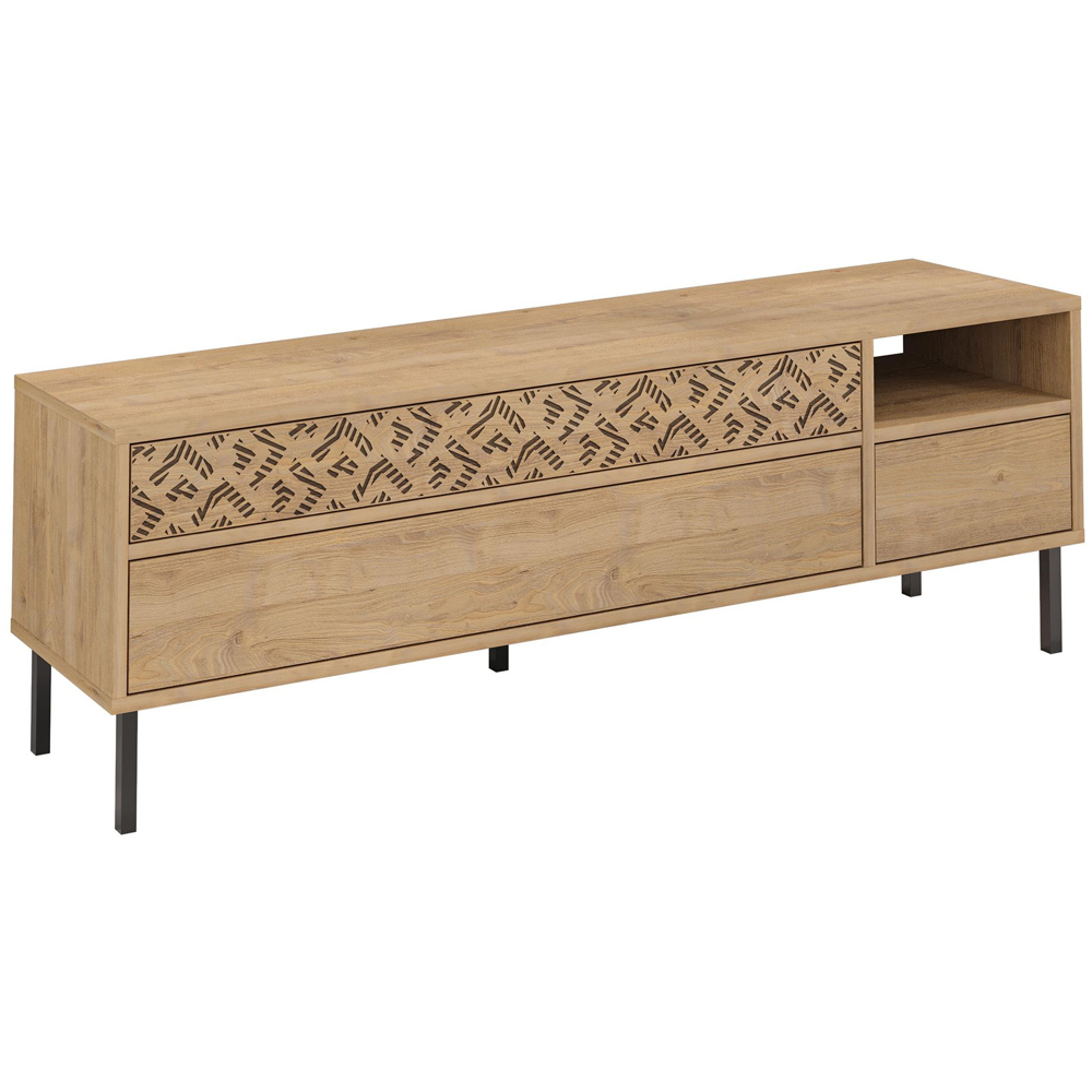 Decortie Heaton 3 Drawer Single Shelf Sapphire Oak TV Stand Image 2