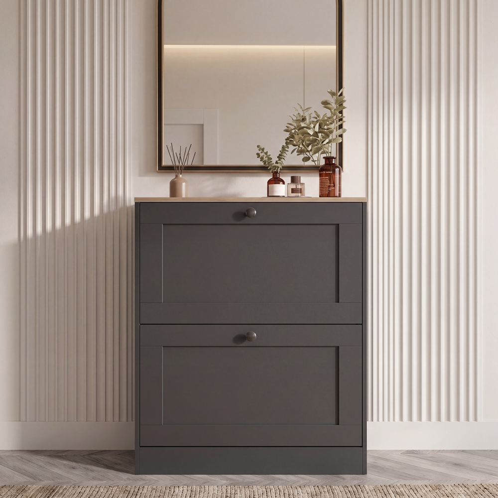 Vida Designs Altino 2 Flip Down Drawer Charcoal Grey and Oak Shoe Cabinet Image 3