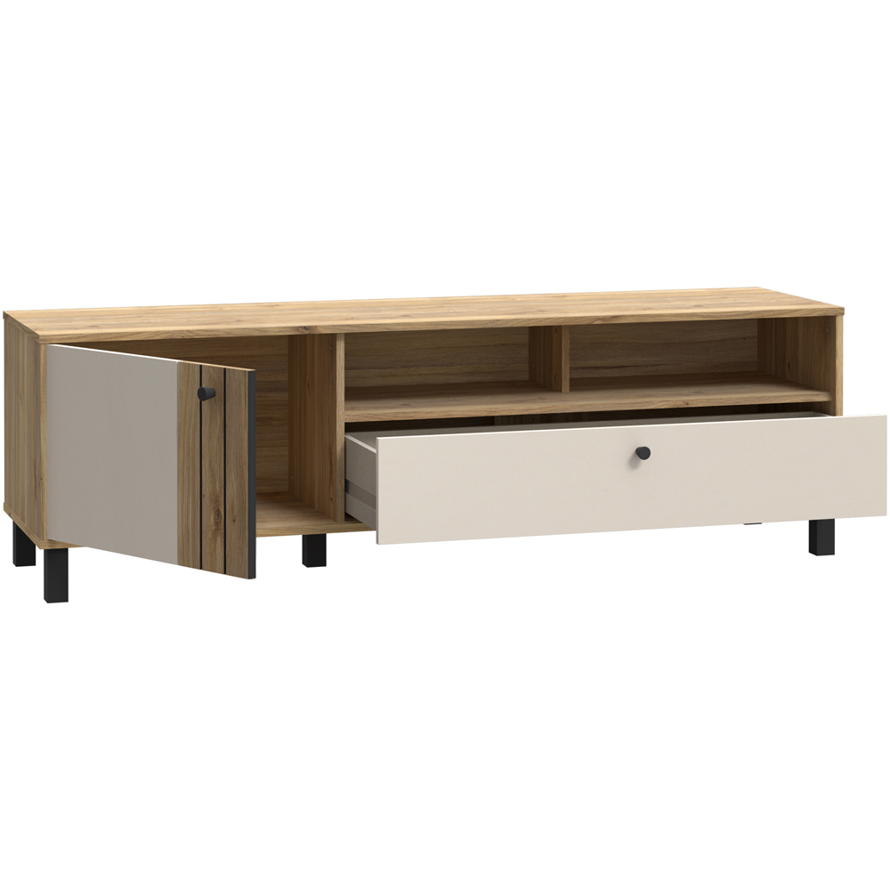 Florence Grafton Single Door Single Drawer 2 Shelf Cream and Oak TV Unit Image 4