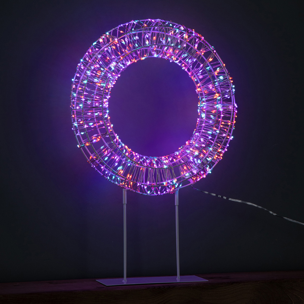 Samuel Alexander 720 Rainbow LED Light-Up Twinkling Silver Wreath with Metal Stand 45cm Image 5