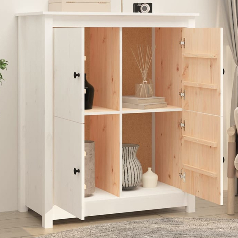 vidaXL 4 Door White Solid Pine Wood Sideboard Image 1