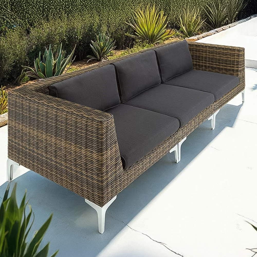 tectake Villanova 3 Seater Rattan Garden Sofa Set with Cushion Image 1
