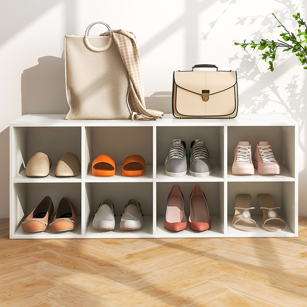 Costway 8 Cube White Shoe Bench Image 1