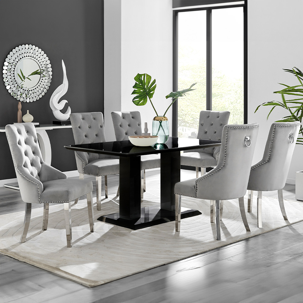 Furniturebox Molini Kensington 6 Seater Dining Set Black Gloss and Grey Image 1