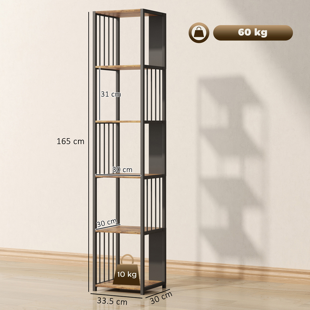 HOMCOM 5 Shelf Rustic Brown Freestanding Bookshelf Image 9