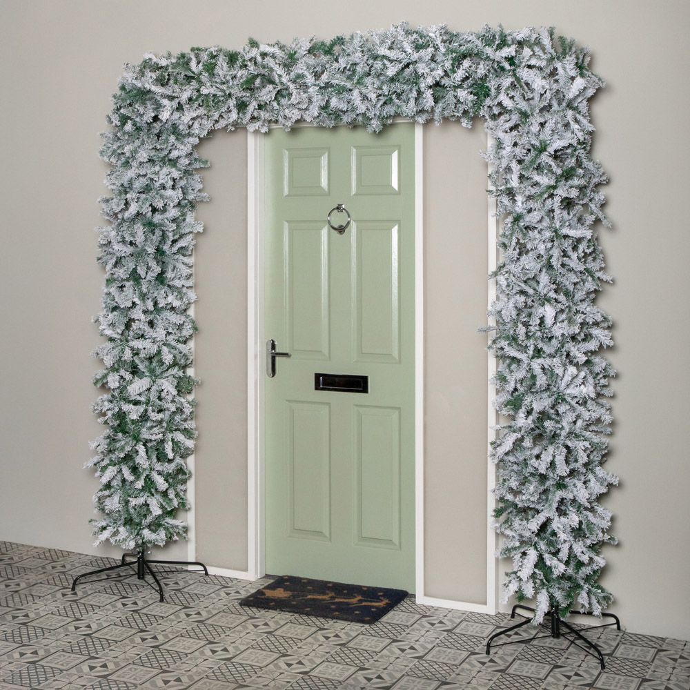 Samuel Alexander Double Door Snow Flocked Christmas Tree Flat Top Arch with 2000 Tips 8ft Image 2