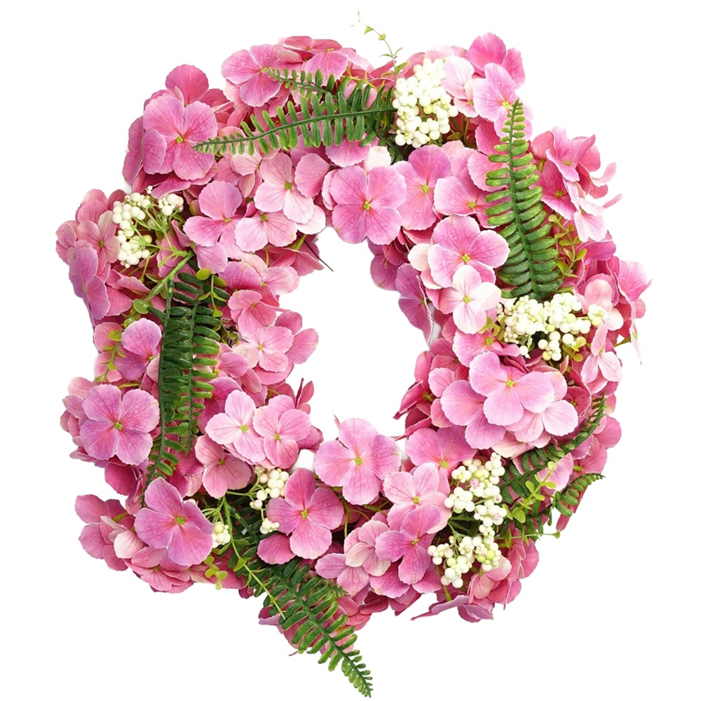 Leaf Pink Floral Blossom Artificial Wreath 40cm Image 1