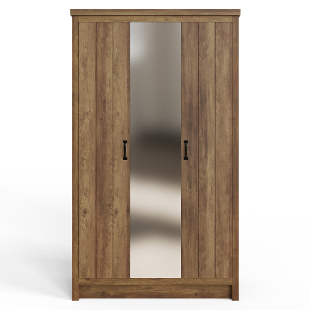 GFW Boston 3 Door Knotty Oak Mirrored Wardrobe Image 4