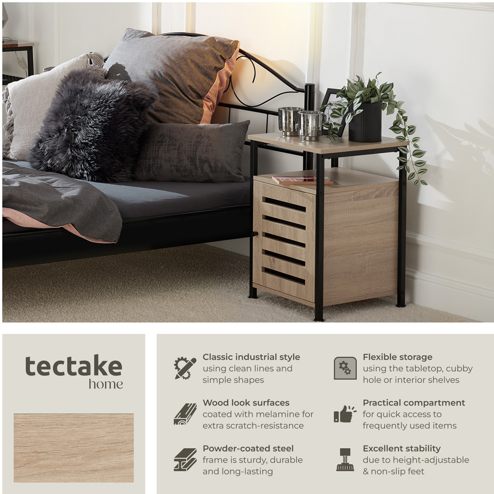 Tectake Cork Single Door Single Shelf Sonoma Oak Bedside Table Image 3