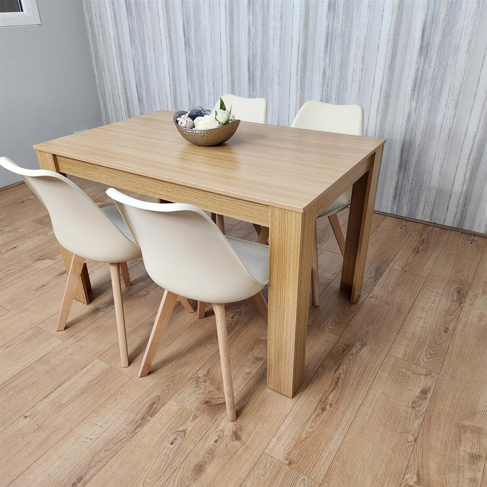 Portland 4 Seater Square Leather Dining Table Set Oak Effect and Cream Image 3