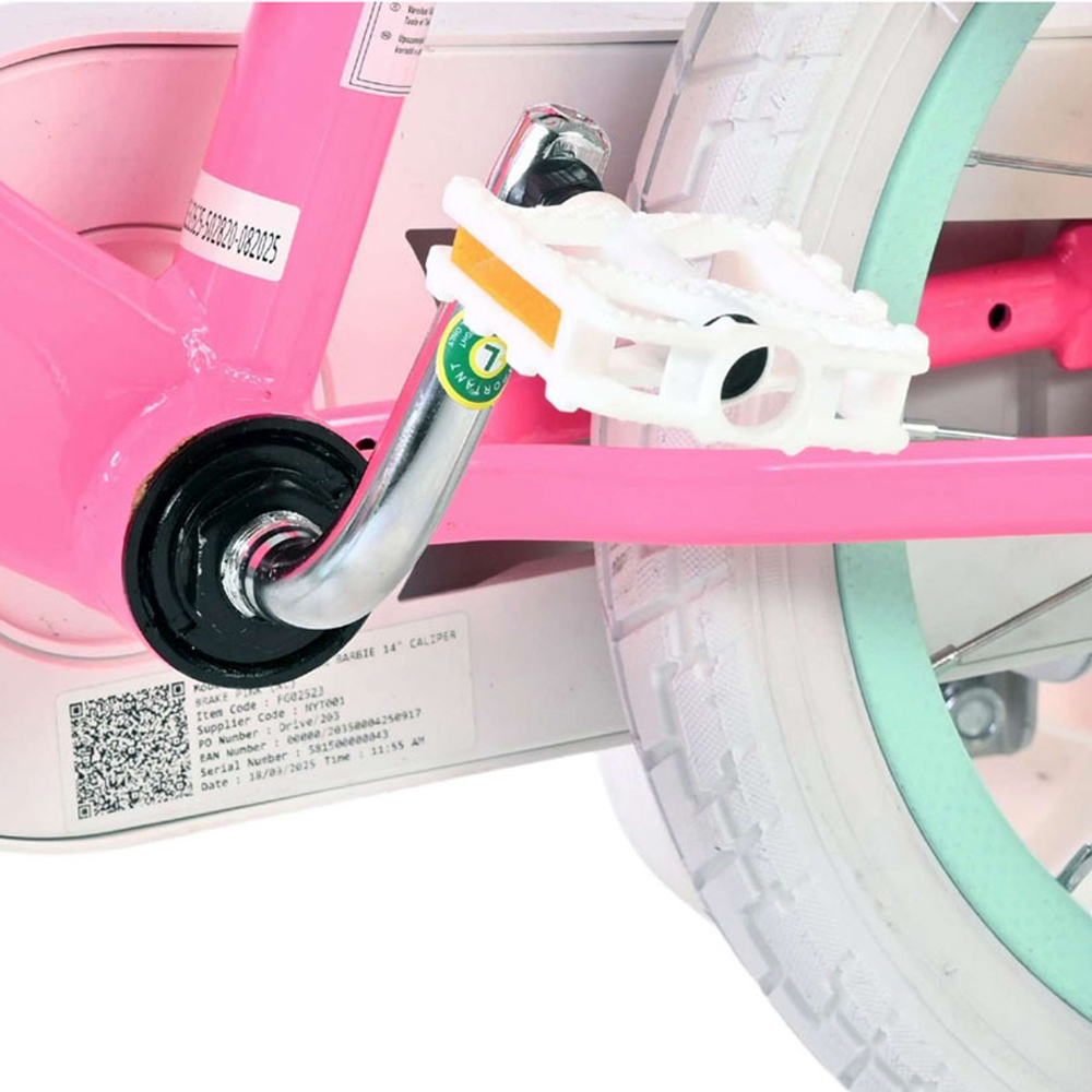 Volare Barbie Kids 14 inch Multicolour Bike with Stabilisers and Basket Image 8