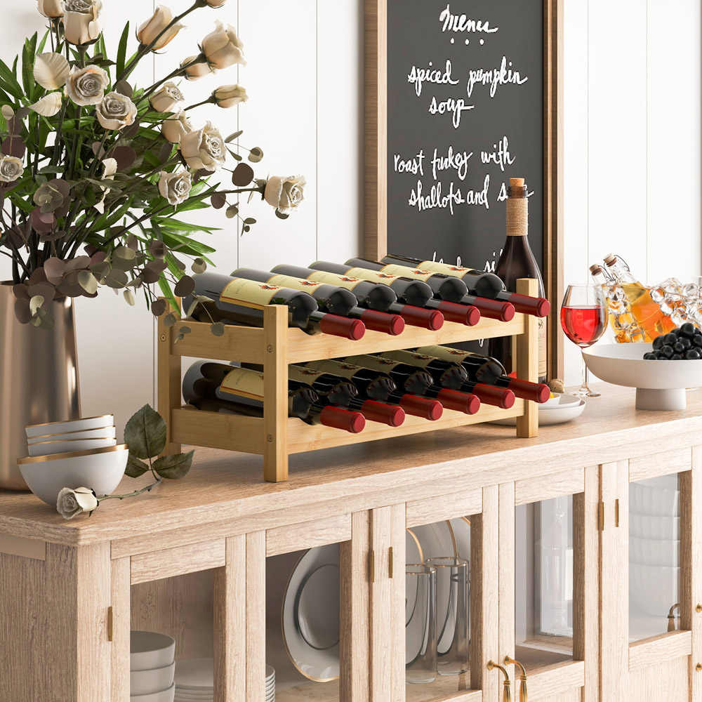 Costway 2 Tier Natural Wine Rack Image 3