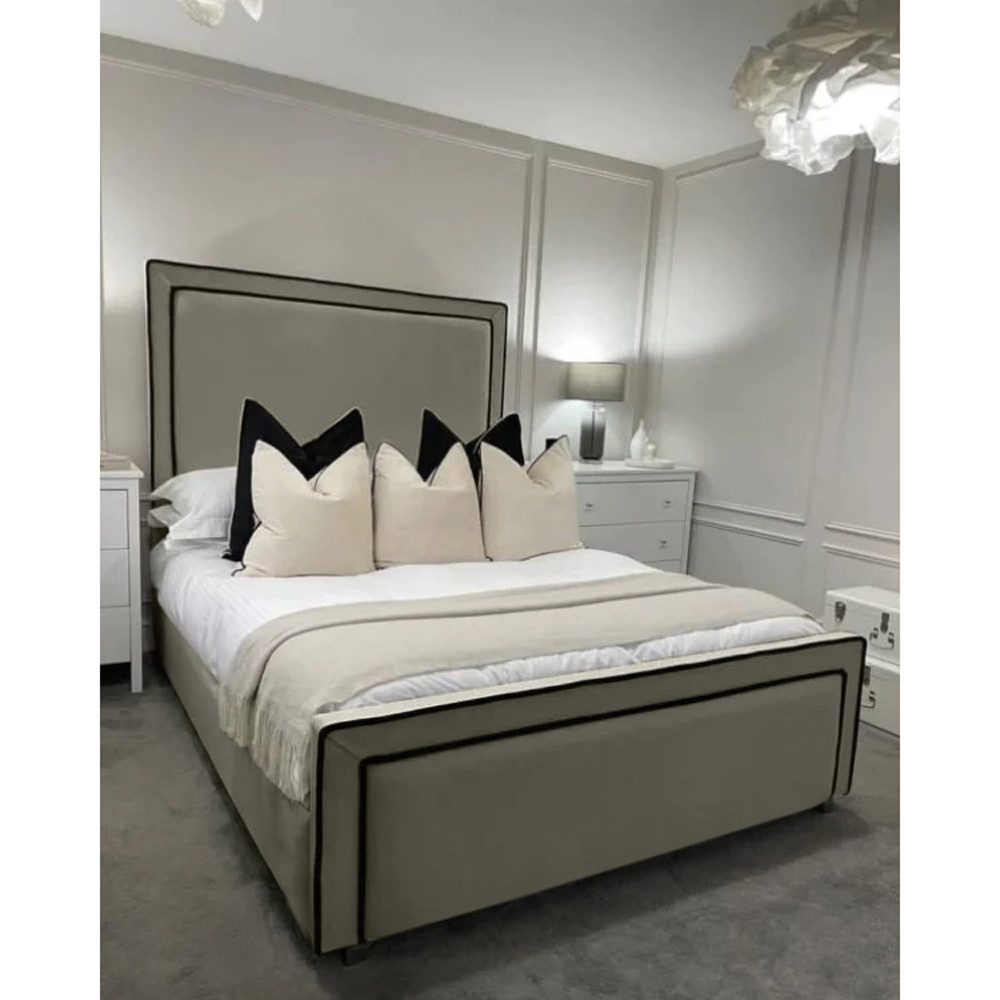 Eleganza Home Bianca Double Grey Plush Velvet Bed Frame with Headboard and Footboard Image 3