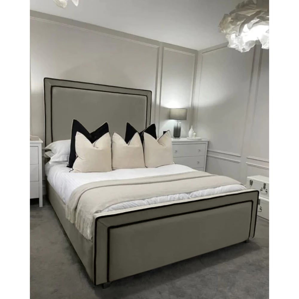 Eleganza Home Bianca King Size Grey Plush Velvet Bed Frame with Headboard and Footboard Image 3