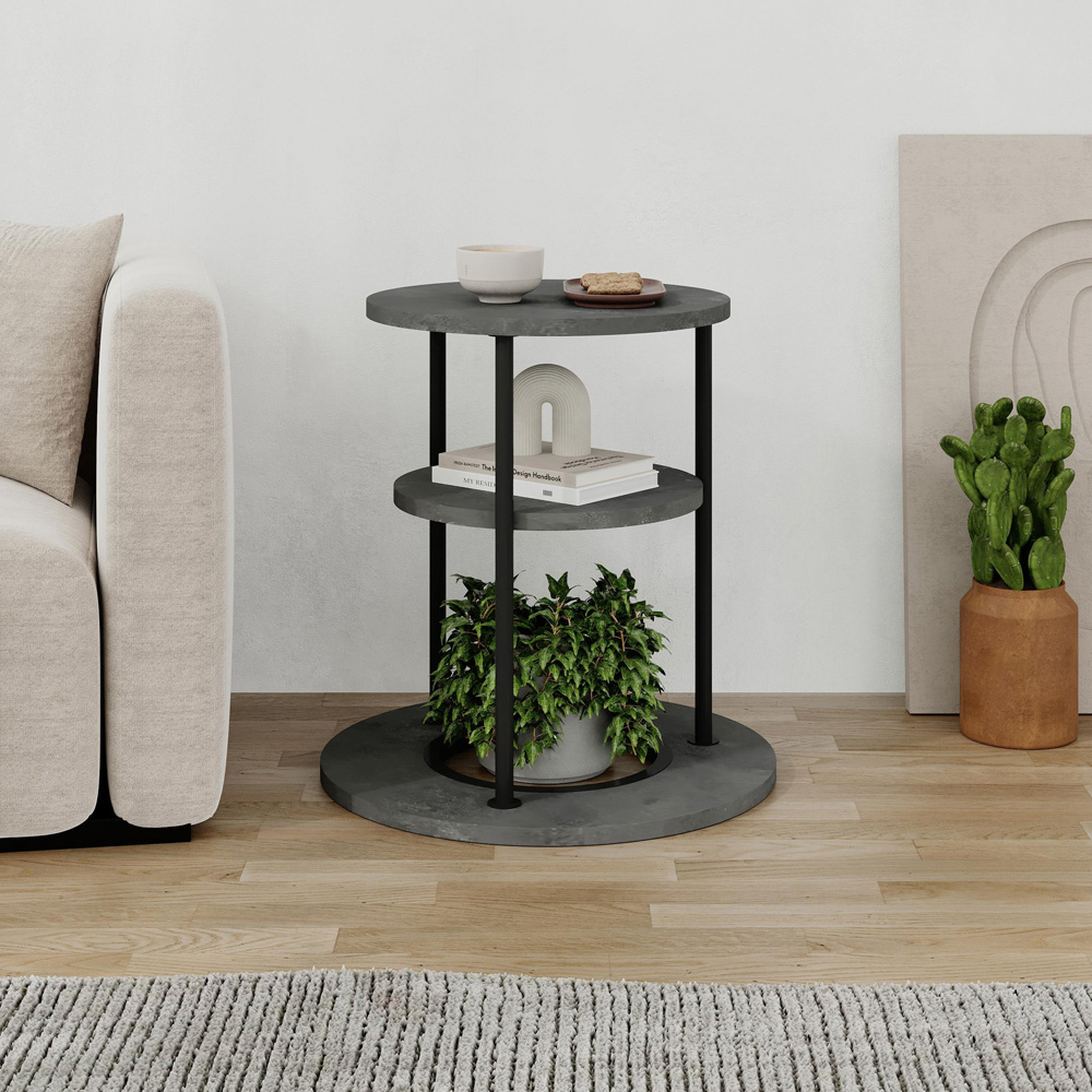 Decortie Grova 3-Tier Retro Grey Side Table Image 5