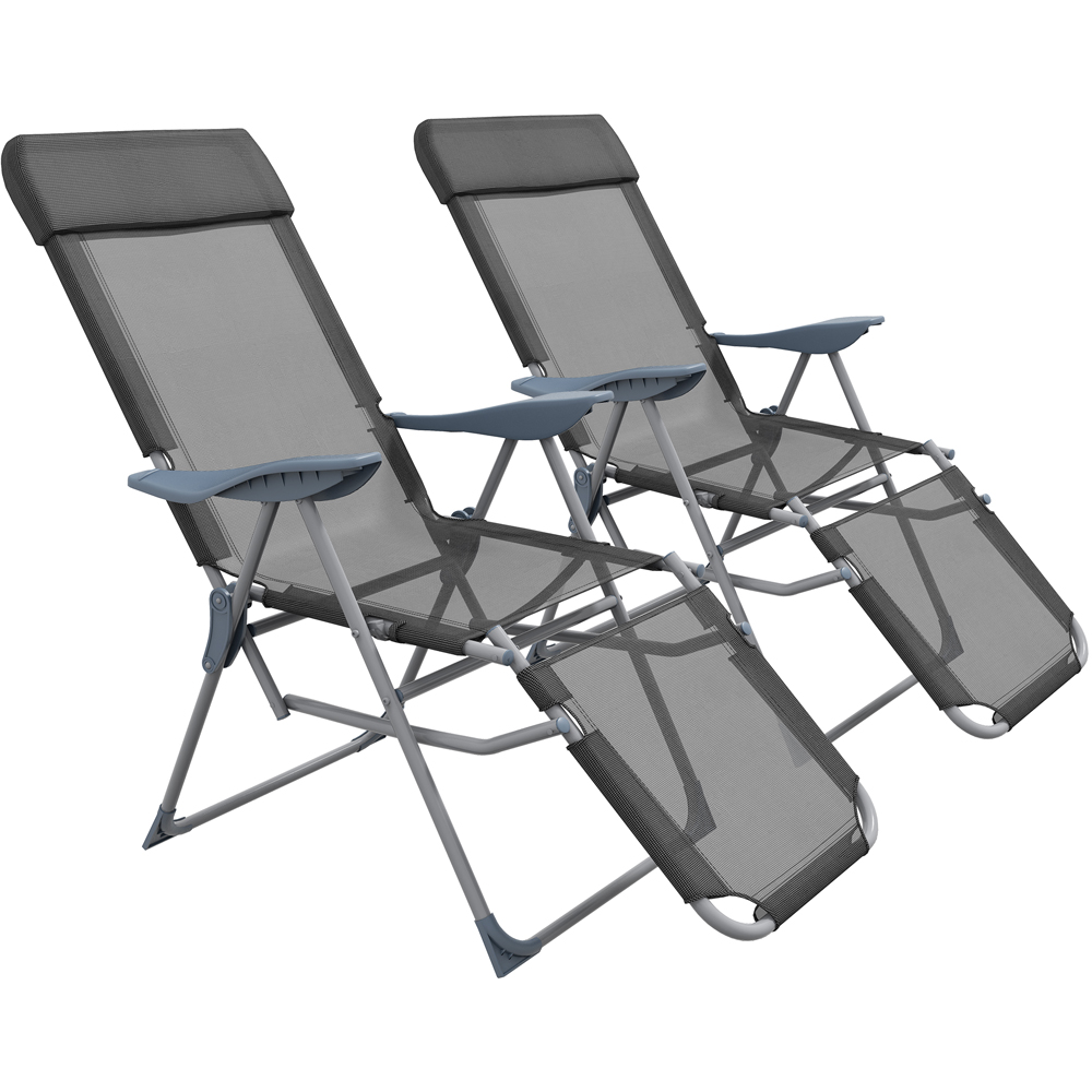Outsunny Set of 2 Black Reclining Outdoor Sun Loungers Image 2