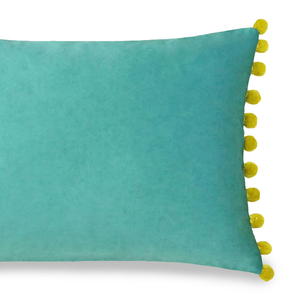 Paoletti Fiesta Teal Bamboo Pom Pom Velvet Cushion Image 3