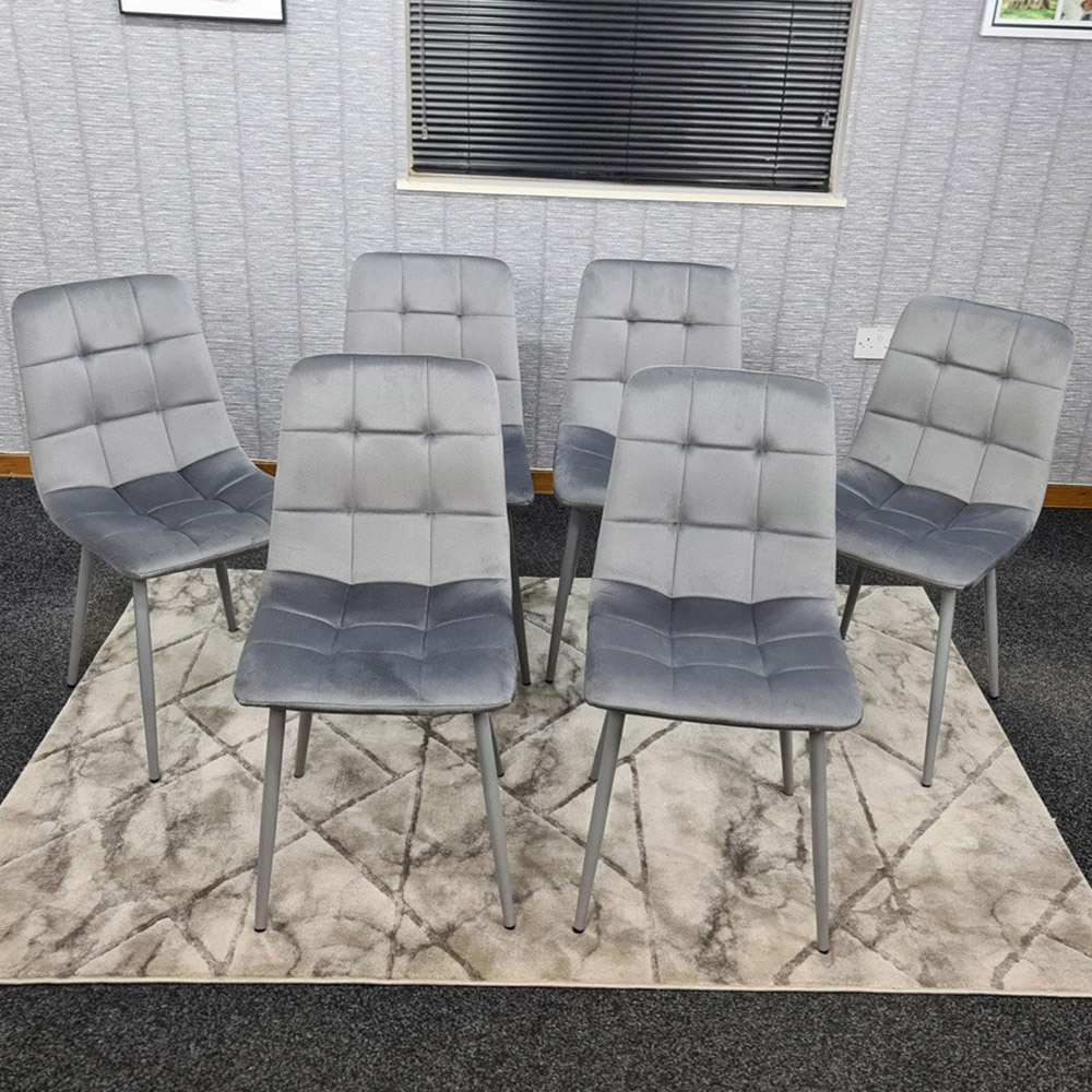 Denver Set of 6 Grey Velvet Dining Chairs Image 1