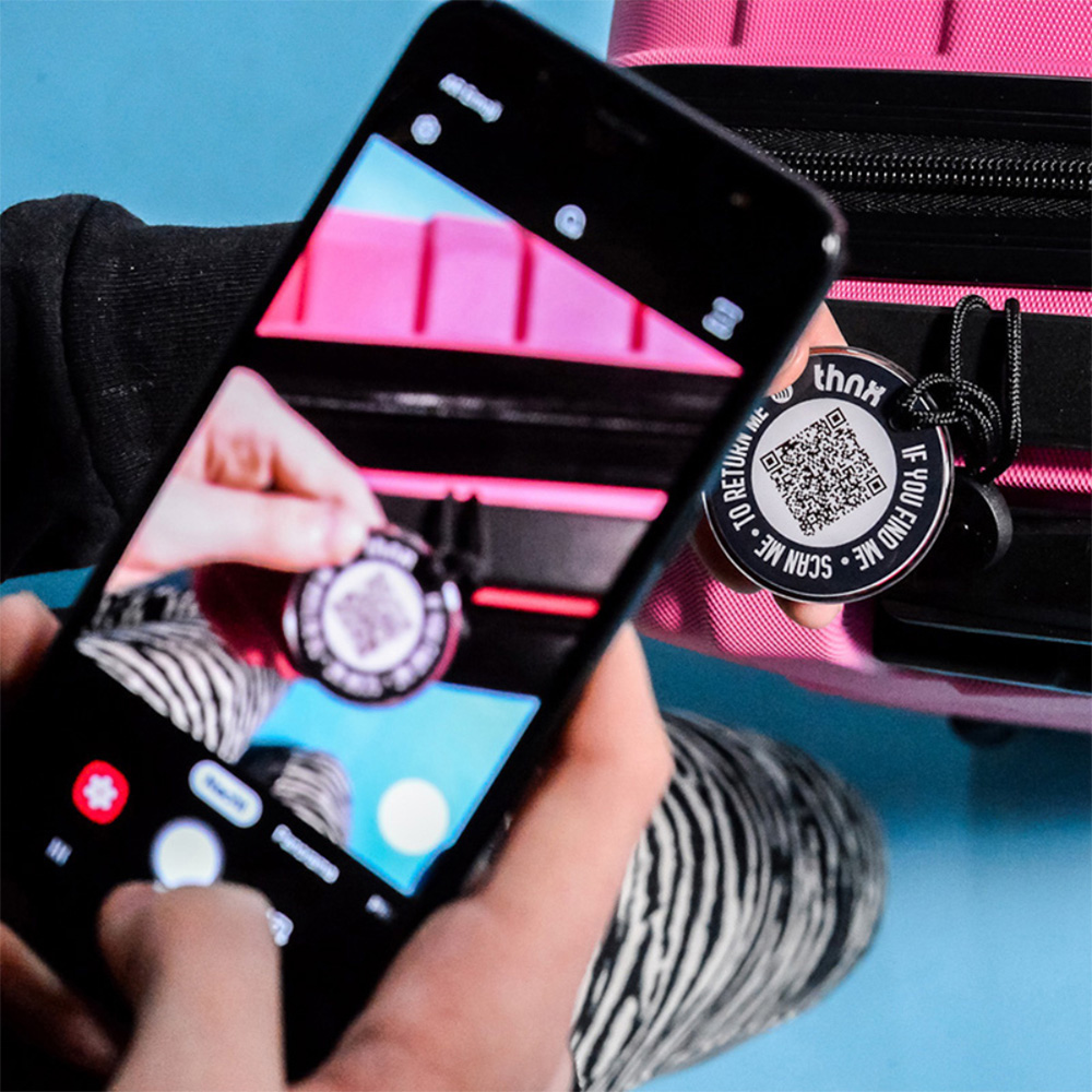 Thnx Black Large Airtag Keychain with QR Code Image 2