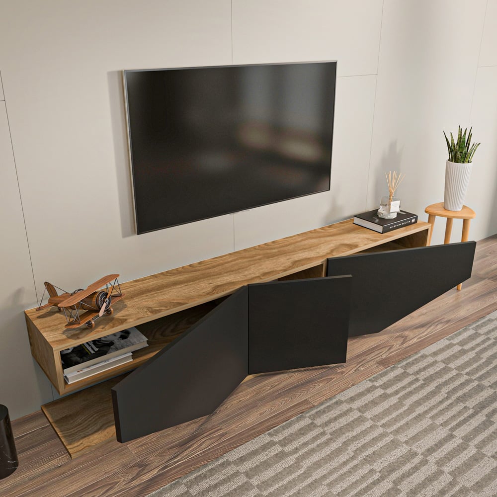 Decorotika Pearl 3 Door 2 Shelf Black and Oud Modern TV Unit Image 5