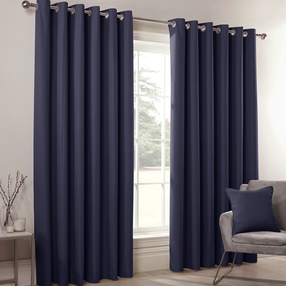 Divante Hoxton Navy Blackout Eyelet Curtains 168 x 137cm Image 1