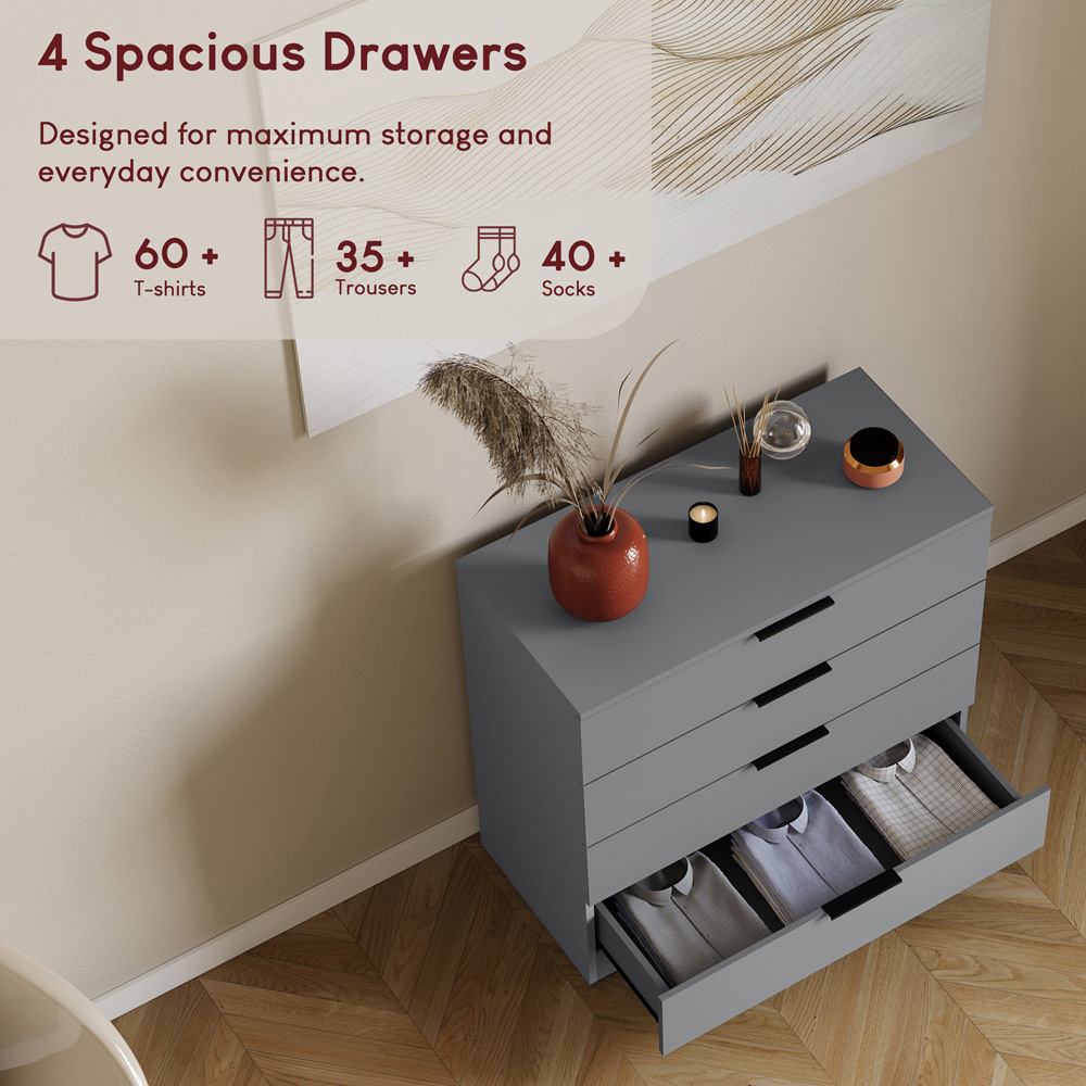 VIDA DESIGNS Trega 4 Drawer Grey Bedside Cabinet Image 6