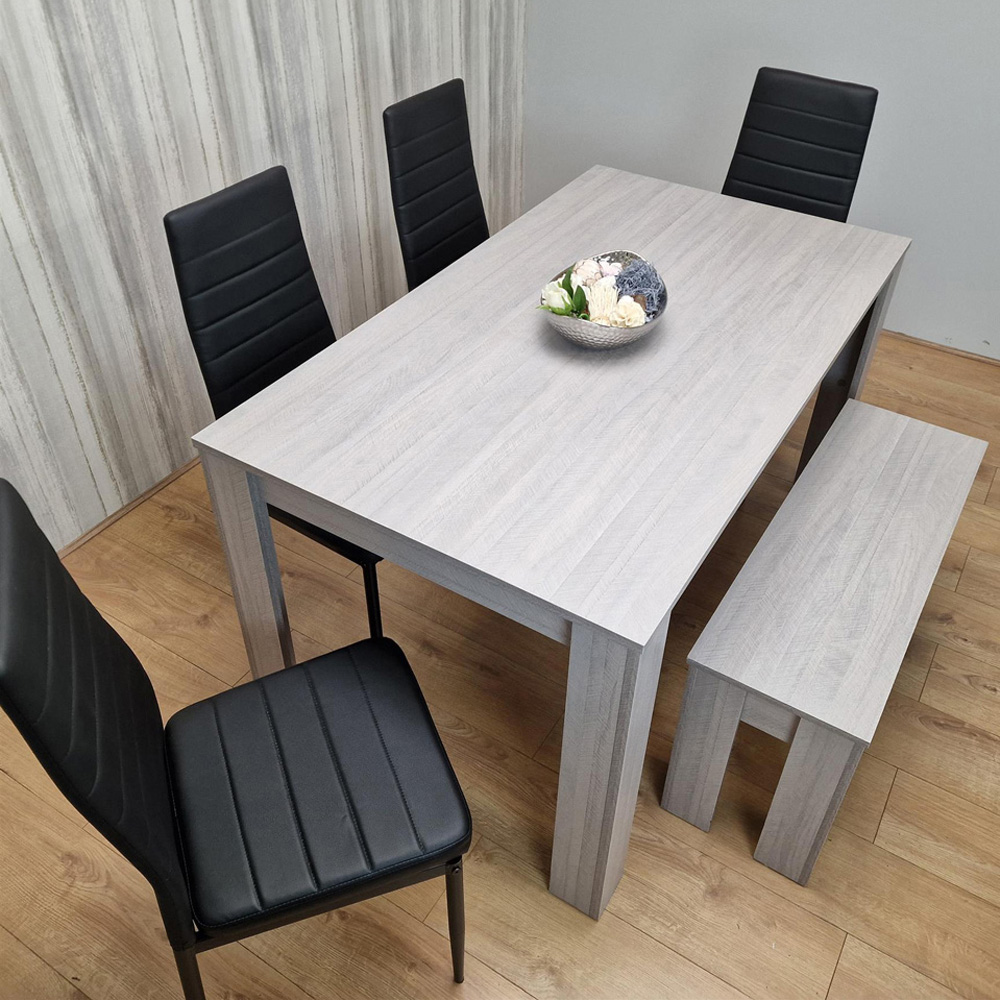 Kosy Koala 6 Seater Metal Arrow Design Dining Bench Set Grey and Black Image 1
