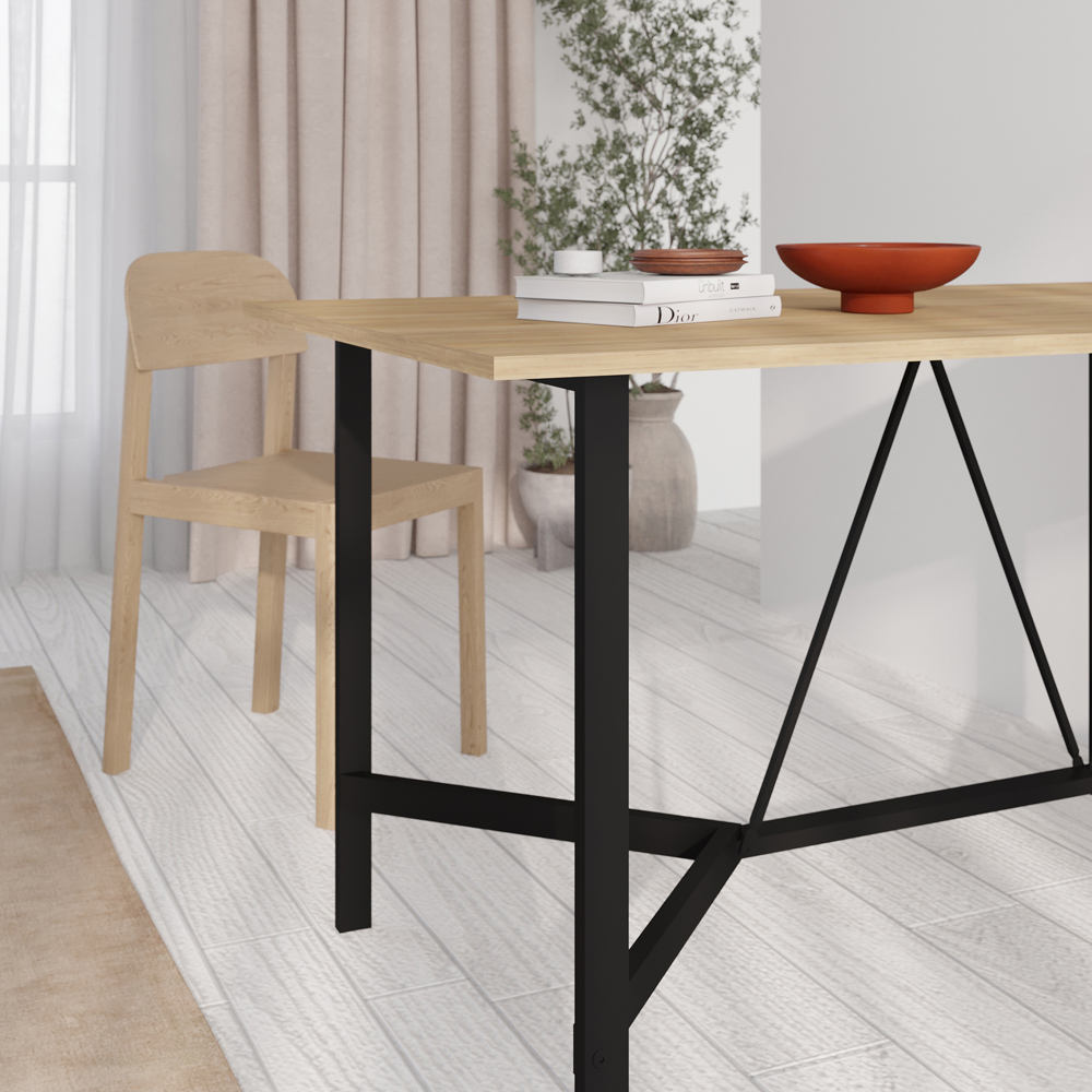 Decortie Dalma 6 Seater Dining Table with Metal Legs Saphire Oak and Black Image 3