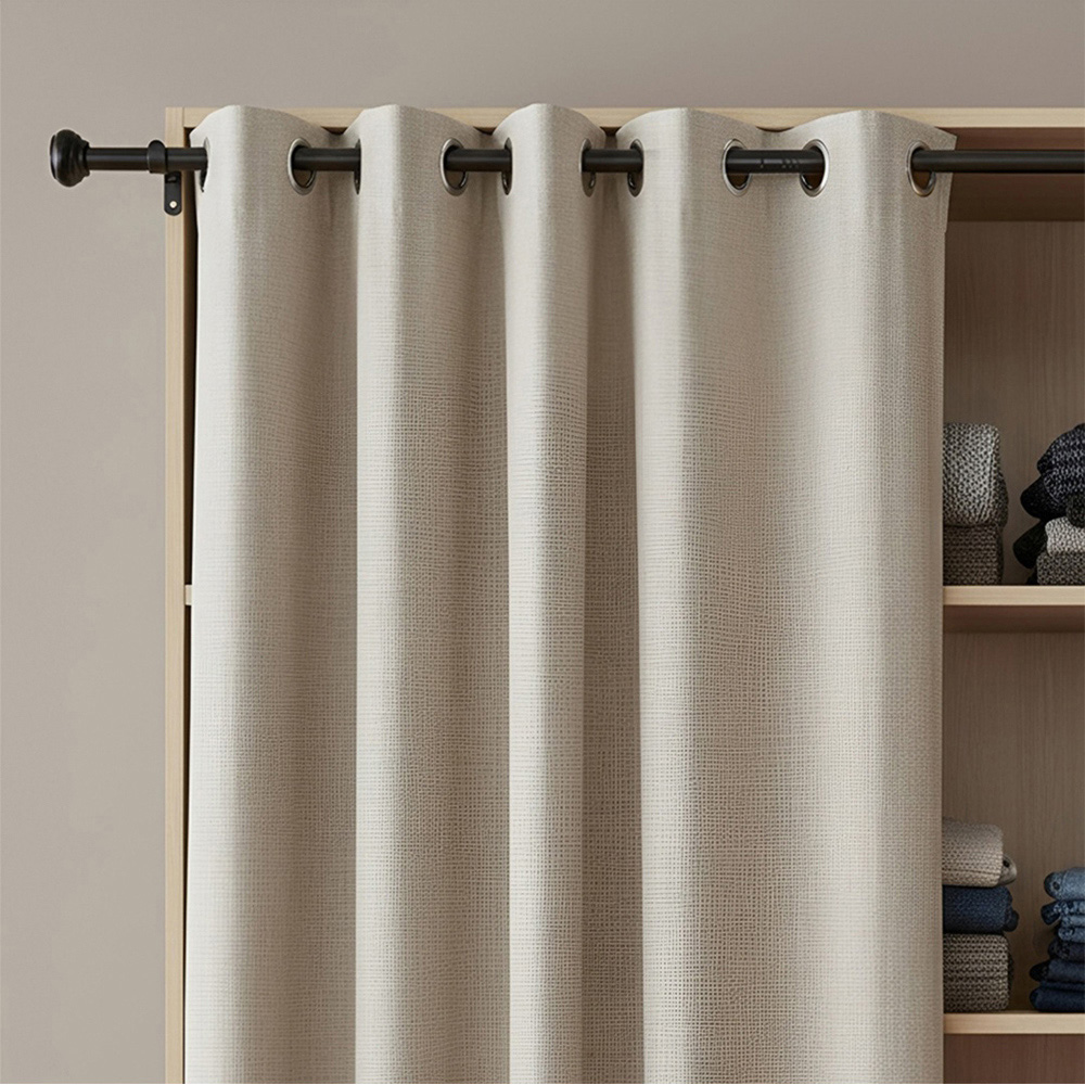 Living and Home 122-213cm Glossy Black Telescopic Curtain Pole with Brackets and Round Finial Image 7