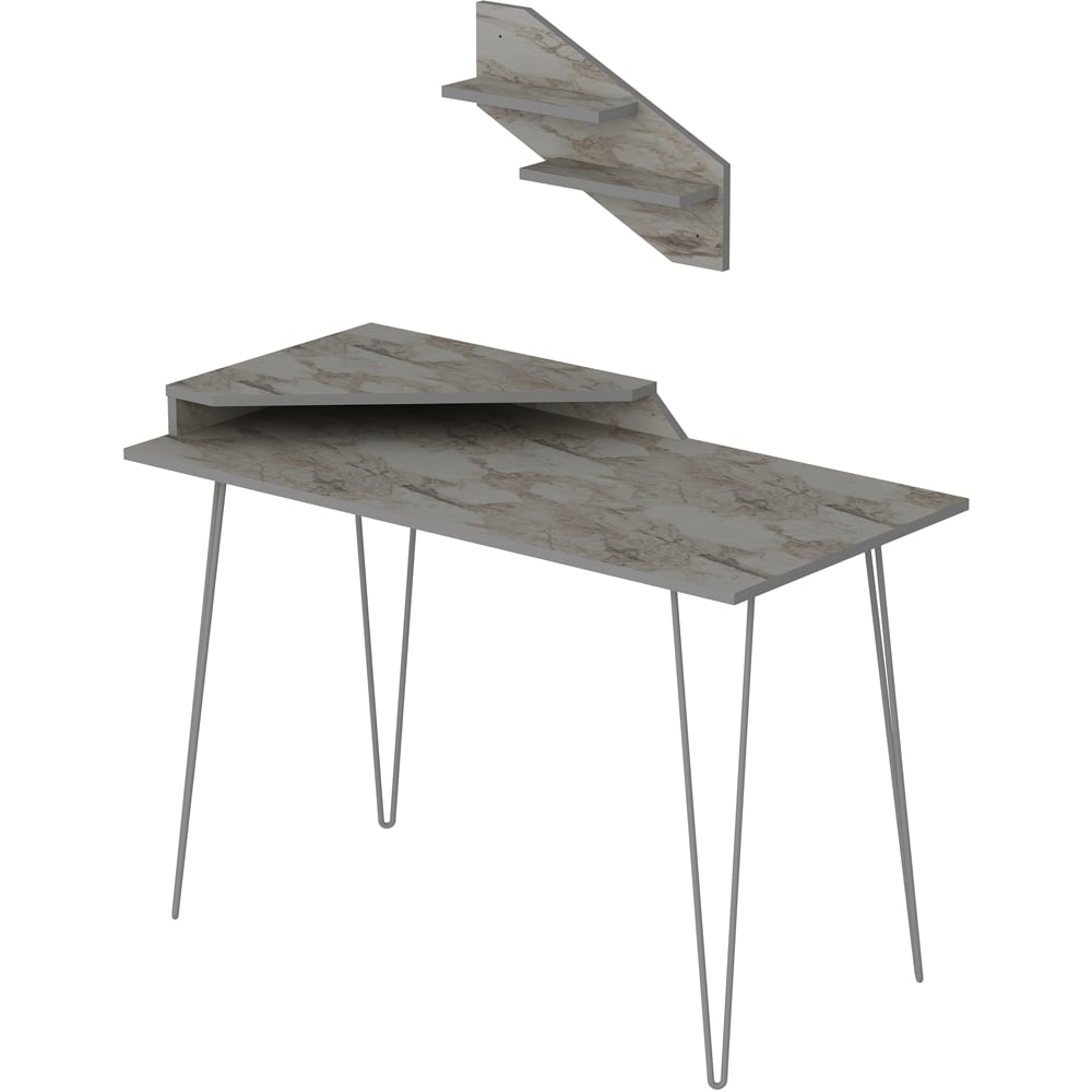Decorotika Desalvo Single Shelf White Marble Effect Computer Desk Image 2