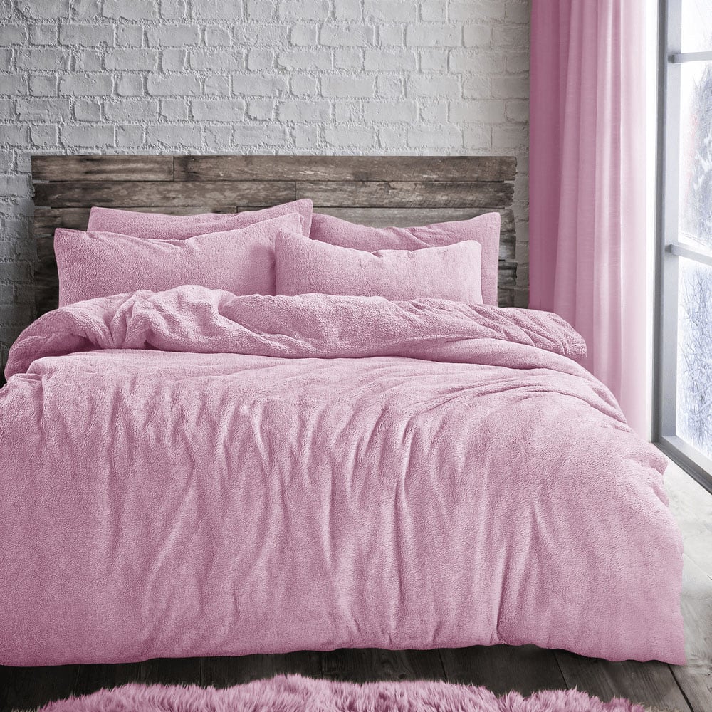 Velosso King Size Baby Pink Teddy Fleece Duvet Set Image 1