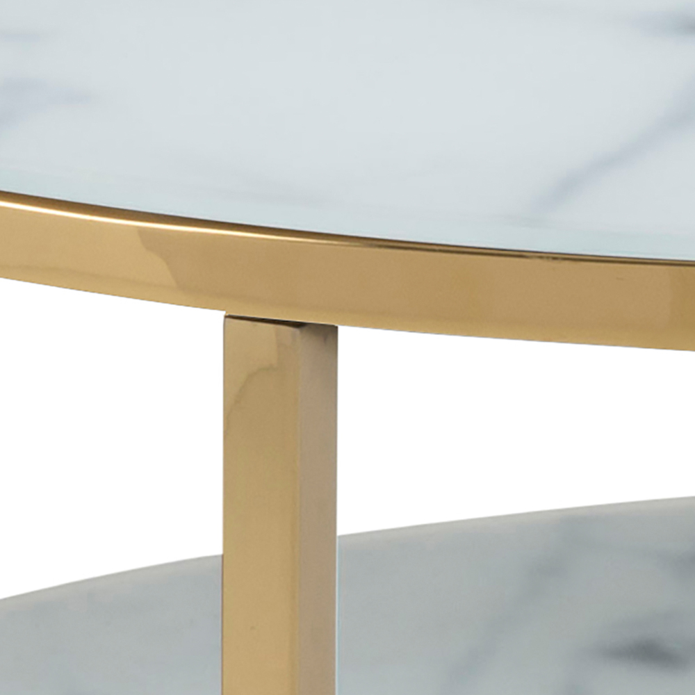 Florence Alisma White Marble Effect and Gold Round Coffee Table Image 5