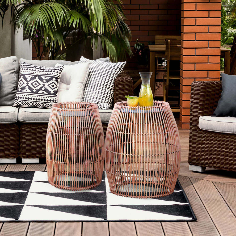 Teamson Home Patio Cylinder Bamboo Large Side Table with Iron Tabletop Image 6