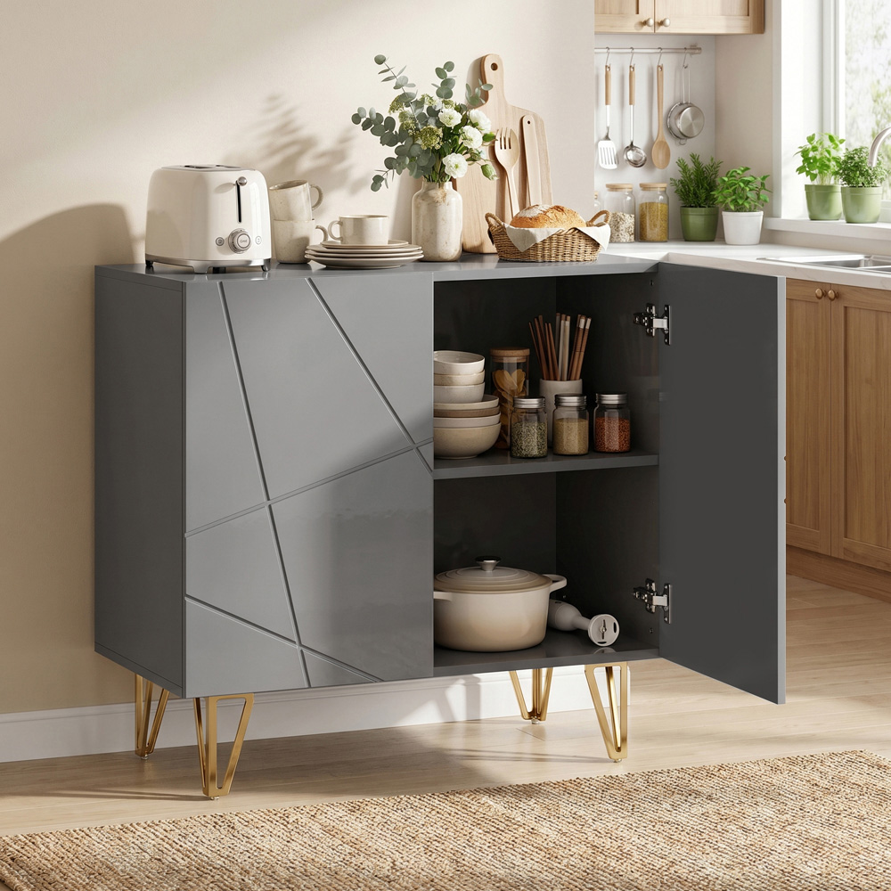 HOMCOM 2 Door Grey Sideboard Image 3