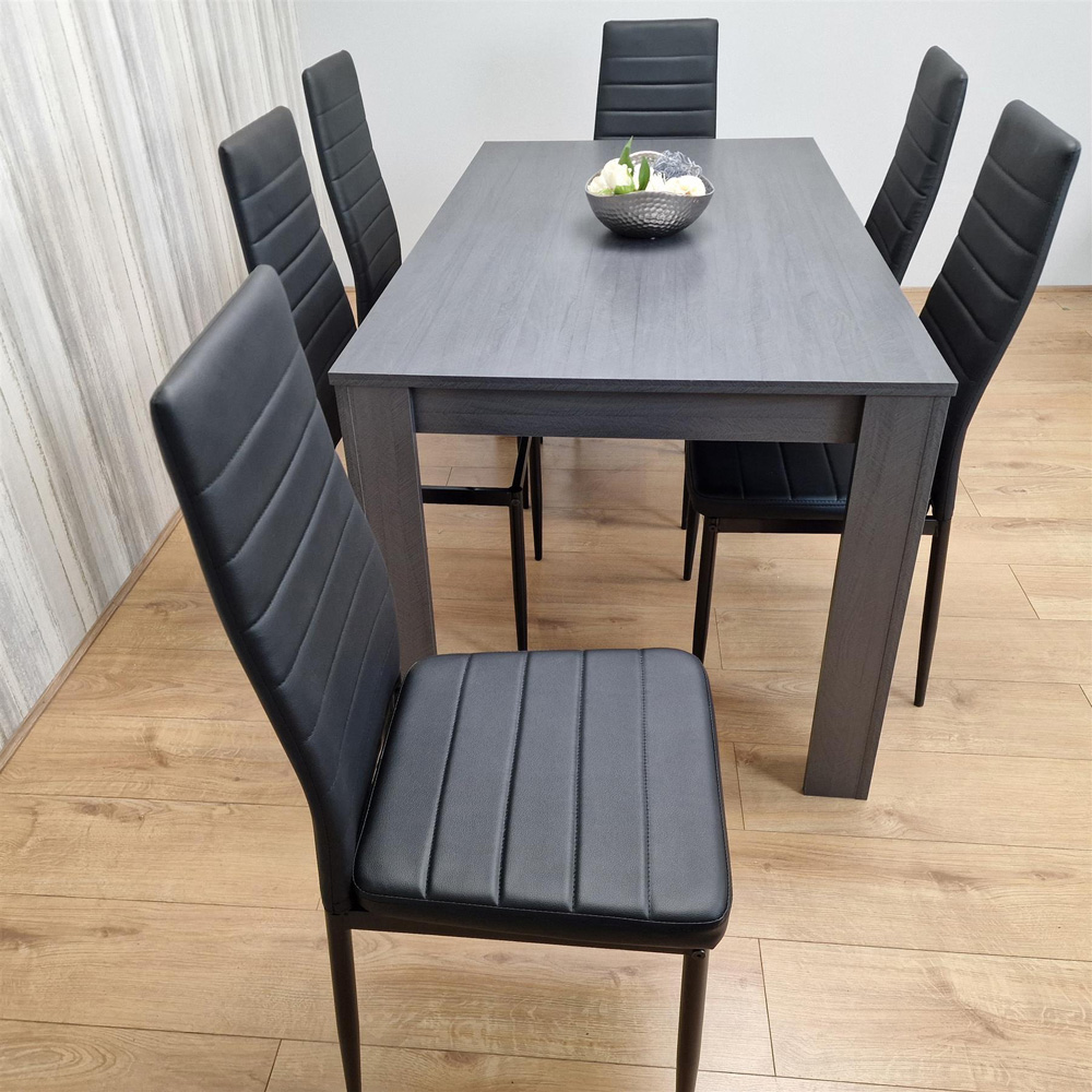Kosy Koala 6 Seater Faux Leather Arrow Design Dining Set Black and Dark Grey Image 5