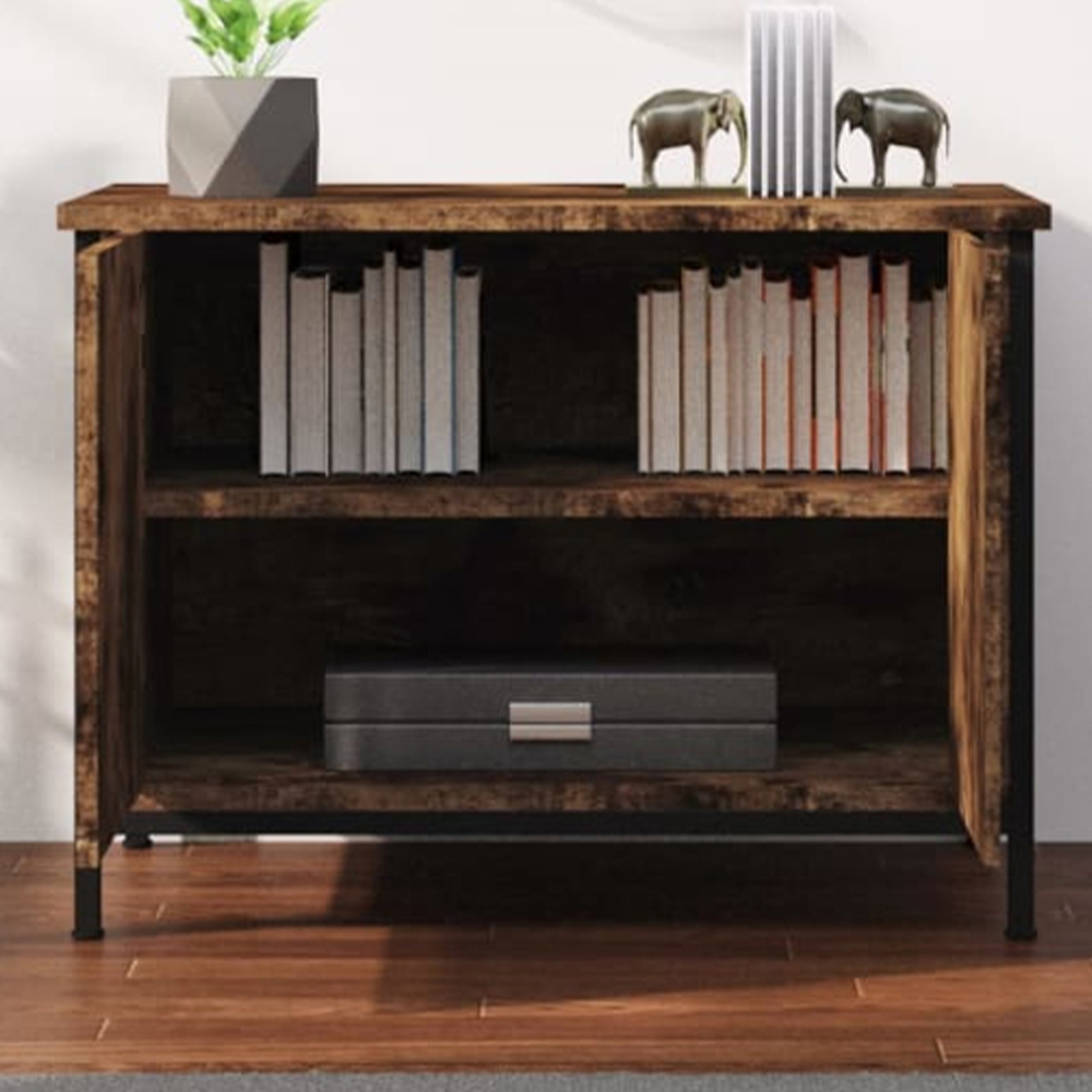 vidaXL 2 Door Smoked Oak TV Cabinet with Black Handles Image 1