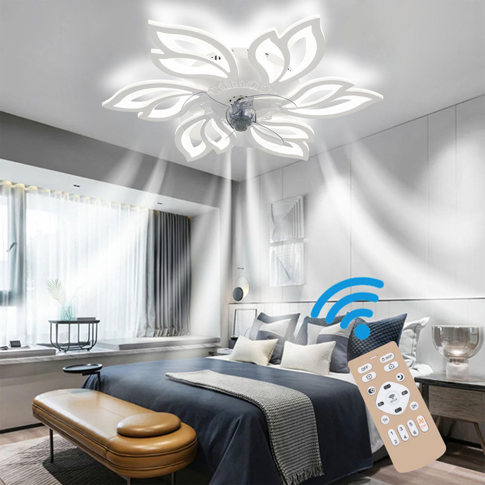 Living and Home White Flower Shape LED Ceiling Fan Light with Remote 25 inch Image 5