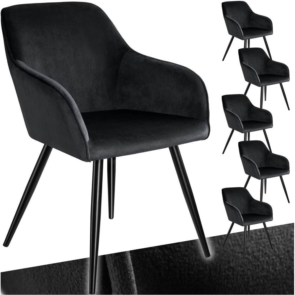 tectake Marilyn Set of 6 Black Velvet Look Padded Dining Chairs Image 2