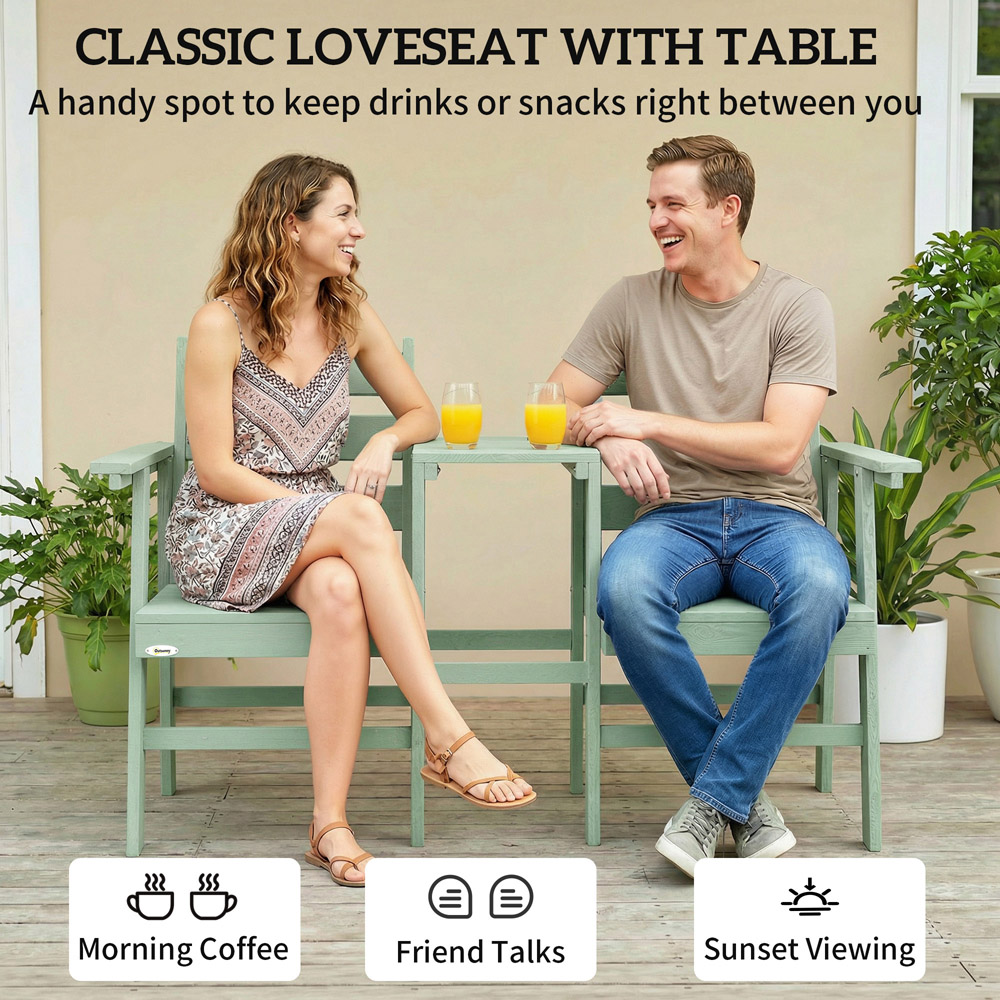 Outsunny 2 Seater Green Embossed Wood Jack and Jill Garden Loveseat Image 5