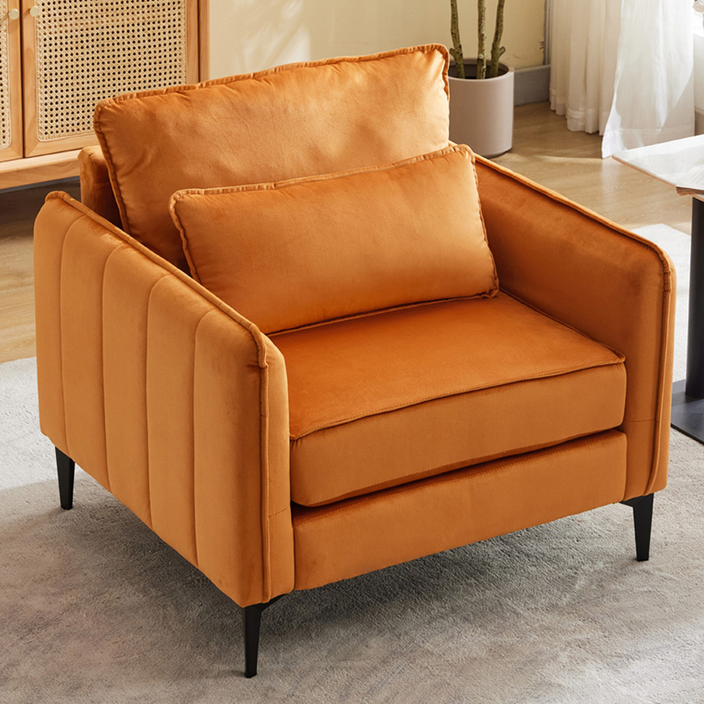 Living and Home Orange Fleece Fabric Armchair with Cushions Image 1